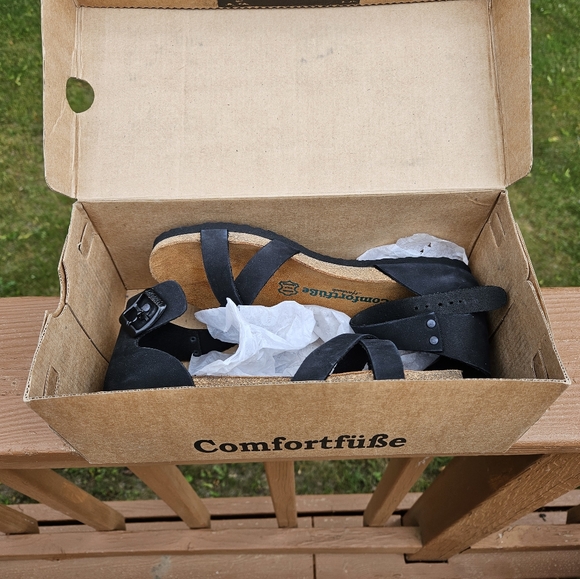 Comfortfube Black Leather Milano Sandals (Nubuck sole) Sz 38 - Picture 3 of 12